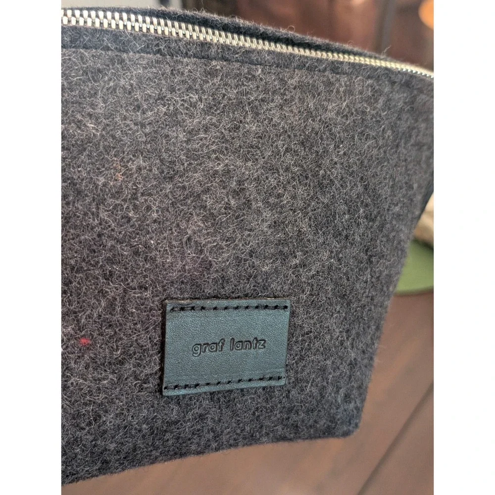 Graf Lantz Hana Merino Wool Pouch Charcoal Felt Bag Gray Leather Trim Makeup Bag